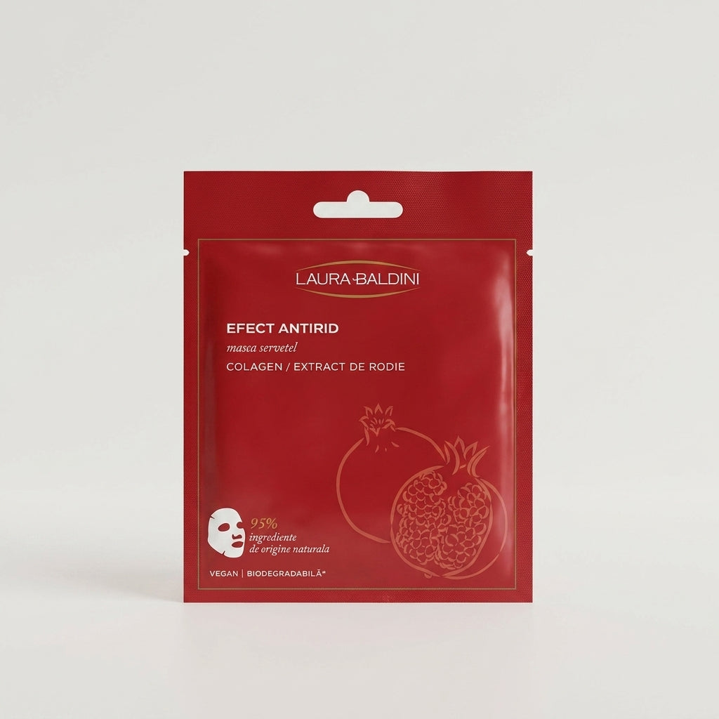Masca servetel antirid, cu colagen si extract de rodie