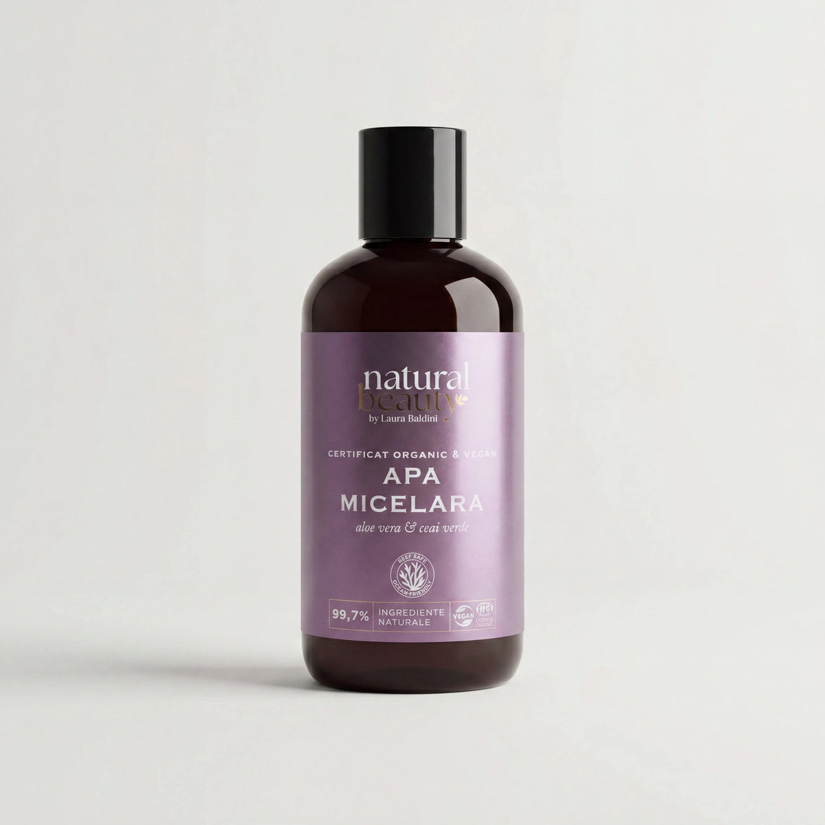Sticlă cu apă micelară Natural Beauty by Laura Baldini, cu aloe vera și ceai verde
