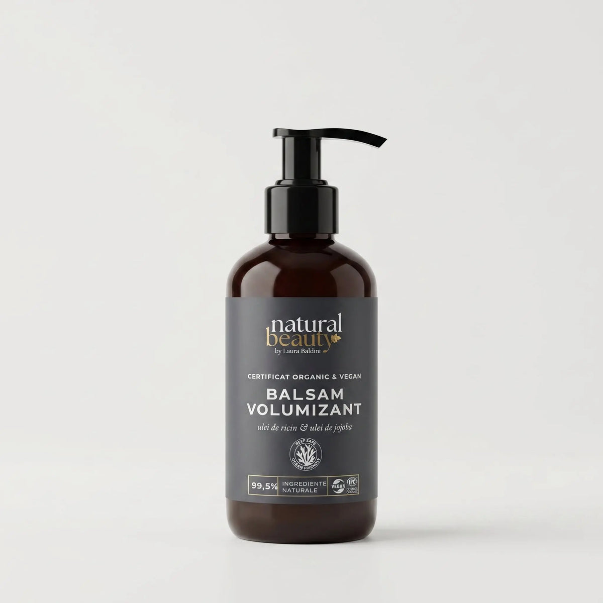 Sticlă cu balsam volumizant Natural Beauty by Laura Baldini, cu ulei de ricin și ulei de jojoba