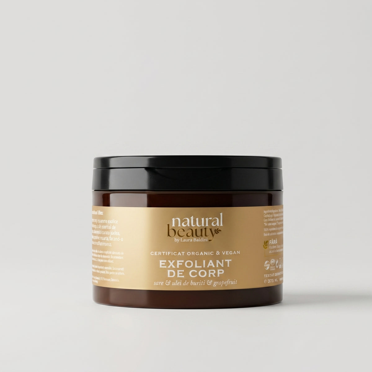 Borcan cu exfoliant pentru corp Good Vibes, cu sare de Himalaya, Natural Beauty by Laura Baldini