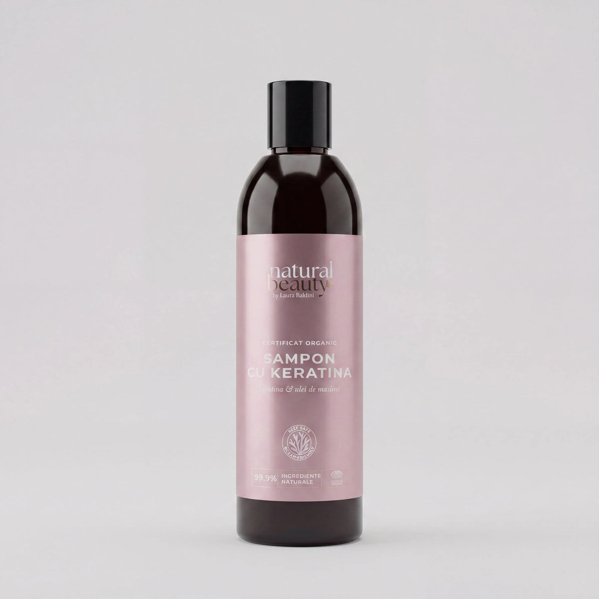 Sticlă cu șampon cu keratină Natural Beauty by Laura Baldini, cu keratină și ulei de măsline